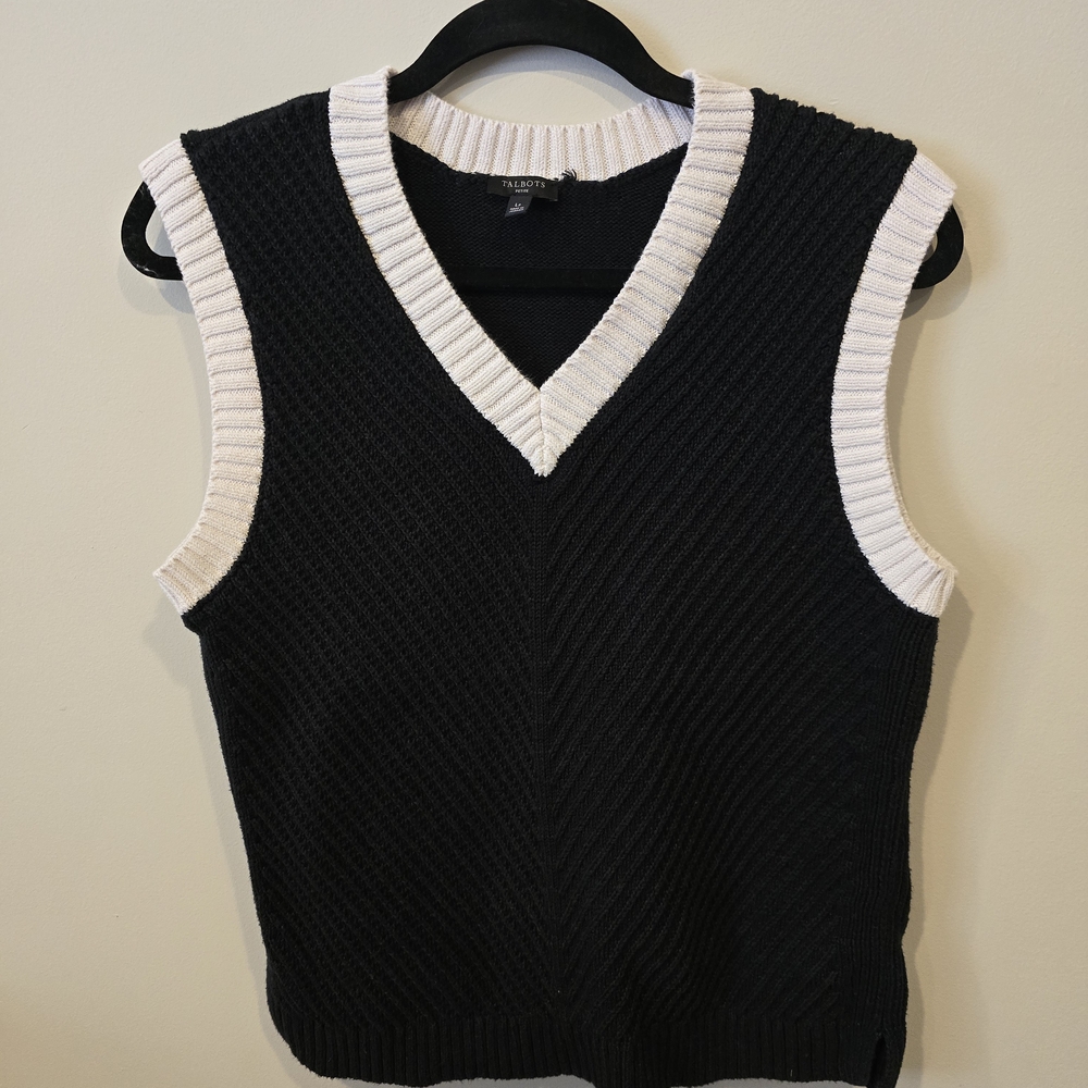Talbots Black and Cream Knit Sweater
